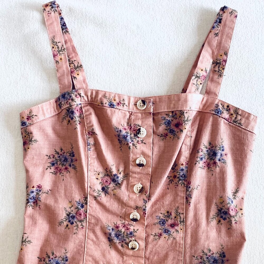 Forever 21 pink floral mini dress Womens Small stretch retro flowers body con - Picture 3 of 10